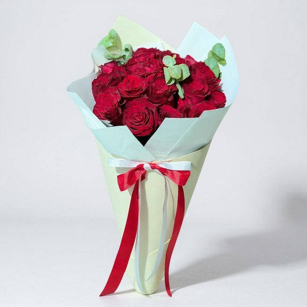 Mint Wrapped Red Roses Bouque
