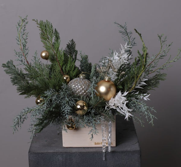 Elegant Golden Christmas Box Arrangement