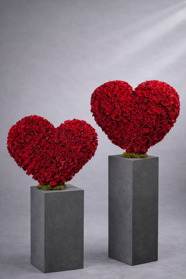 Double Heart Red Roses Sculpture